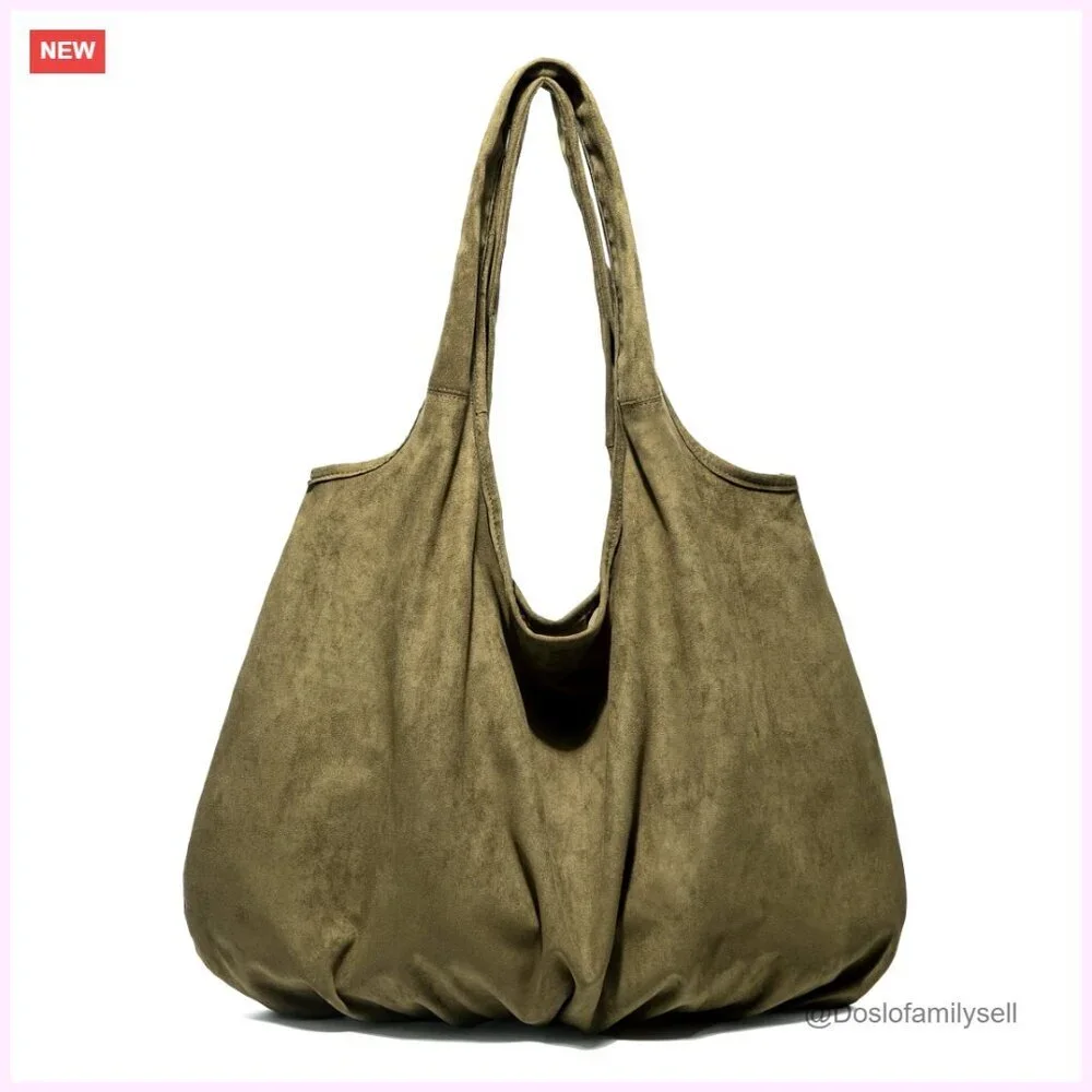 Large Faux Suede Hobo Shoulder Bag Tote Purse for Travel Work